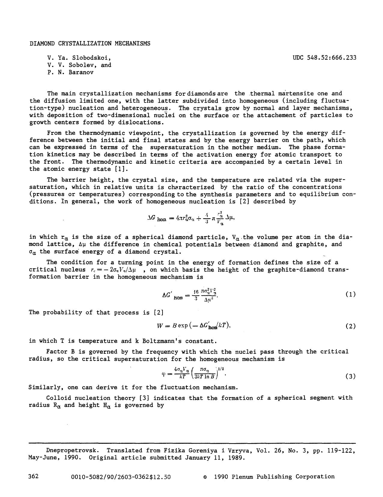 Diamond crystallization mechanisms by Unknown