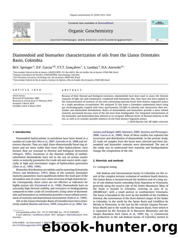 Diamondoid and biomarker characterization of oils from the Llanos Orientales Basin, Colombia by M.V. Springer & D.F. Garcia & F.T.T. Gonçalves & L. Landau & D.A. Azevedo