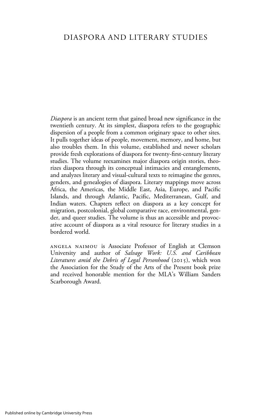 Diaspora and Literary Studies by Angela Naimou