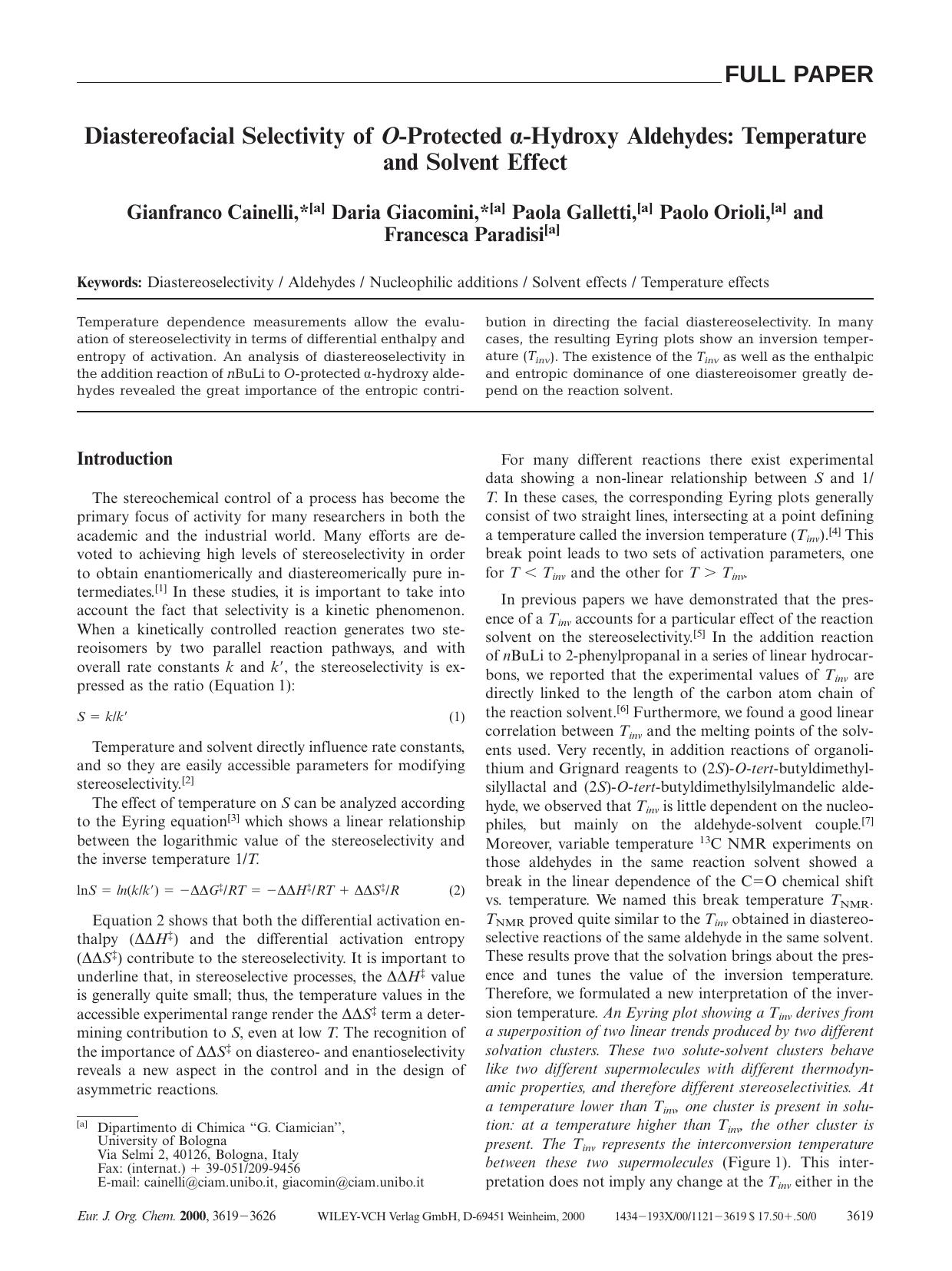 Diastereofacial Selectivity of O-Protected [agr]-Hydroxy Aldehydes: Temperature and Solvent Effect by Unknown