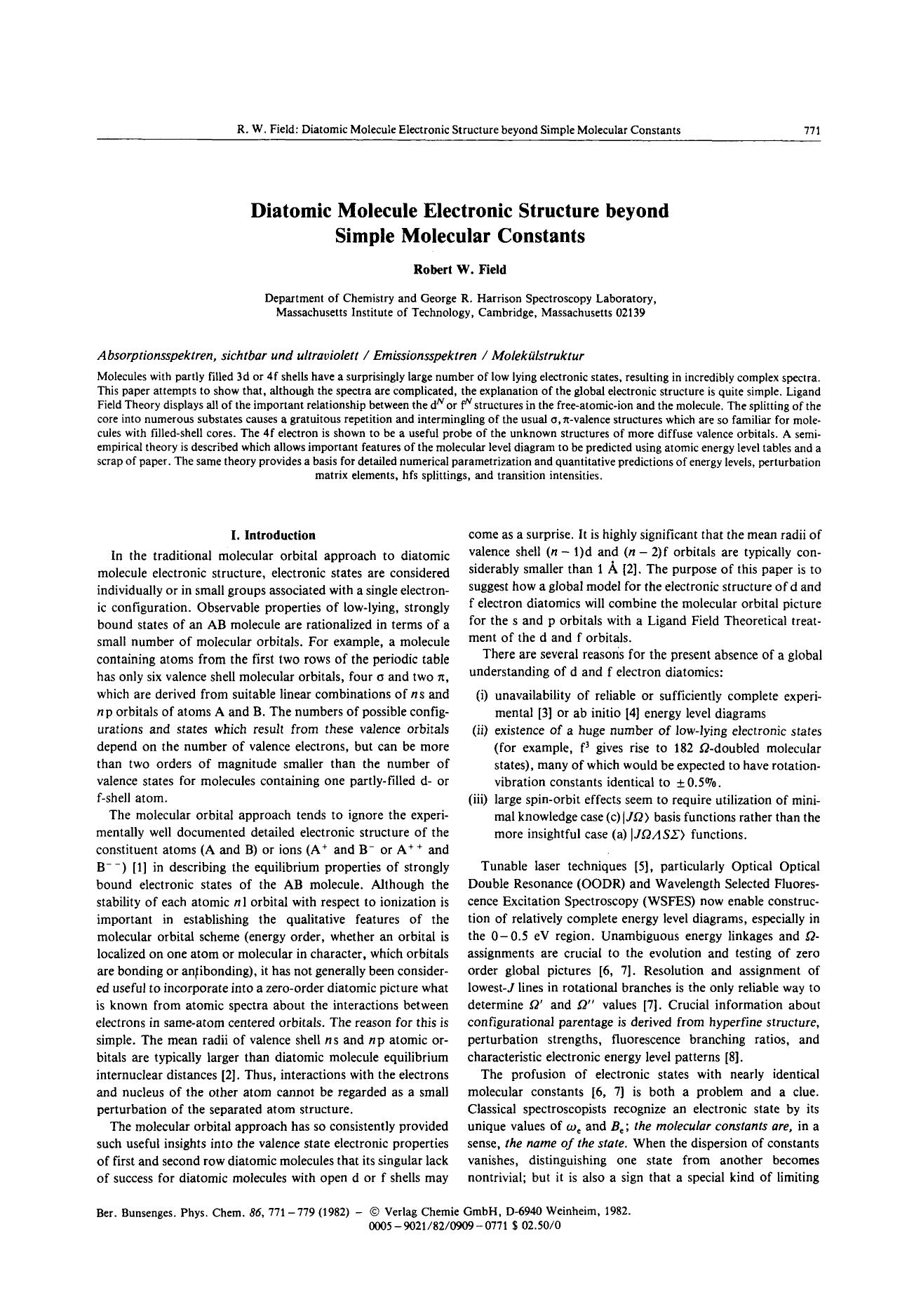 Diatomic Molecule Electronic Structure beyond Simple Molecular Constants by Unknown