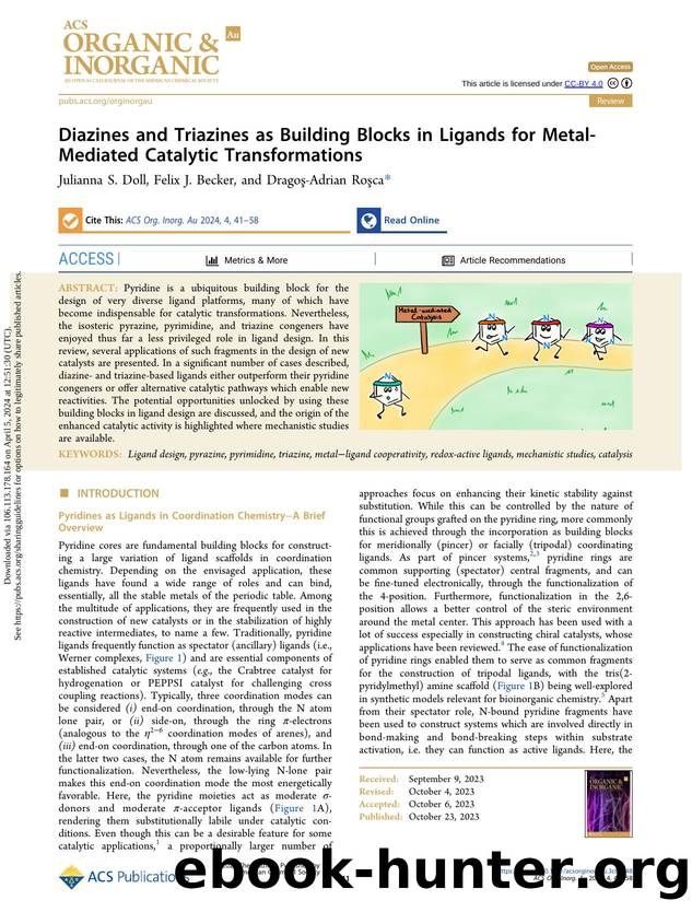 Diazines and Triazines as Building Blocks in Ligands for Metal-Mediated Catalytic Transformations by Julianna S. Doll Felix J. Becker & Dragoş-Adrian Roşca