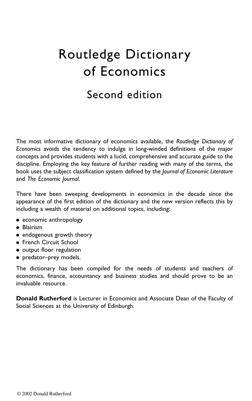 Dictionary of Economics by Donald Rutherford