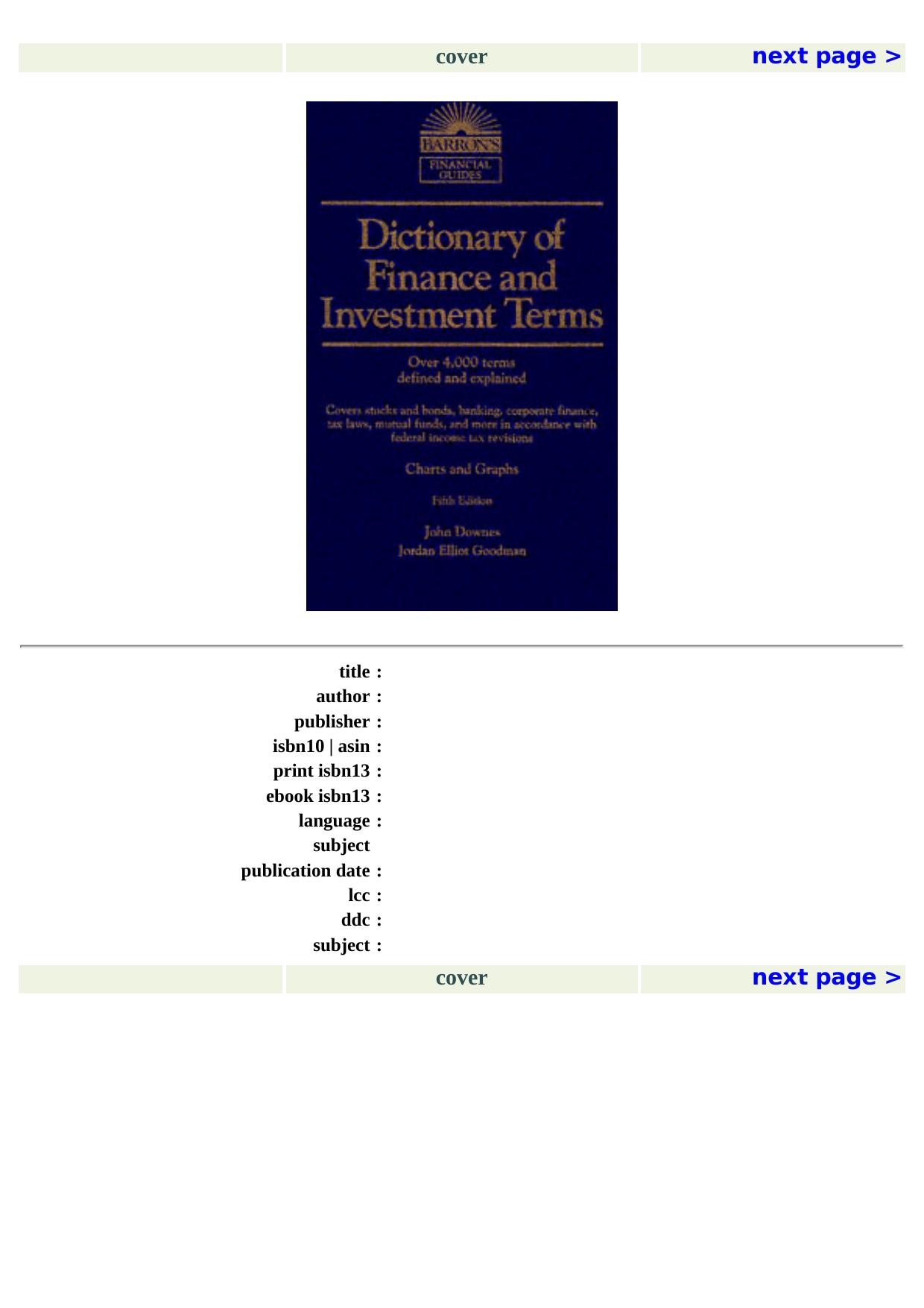 Dictionary of Finance and Investment Terms (Barron's Financial Guides) by John Downes Jordan Elliot Goodman