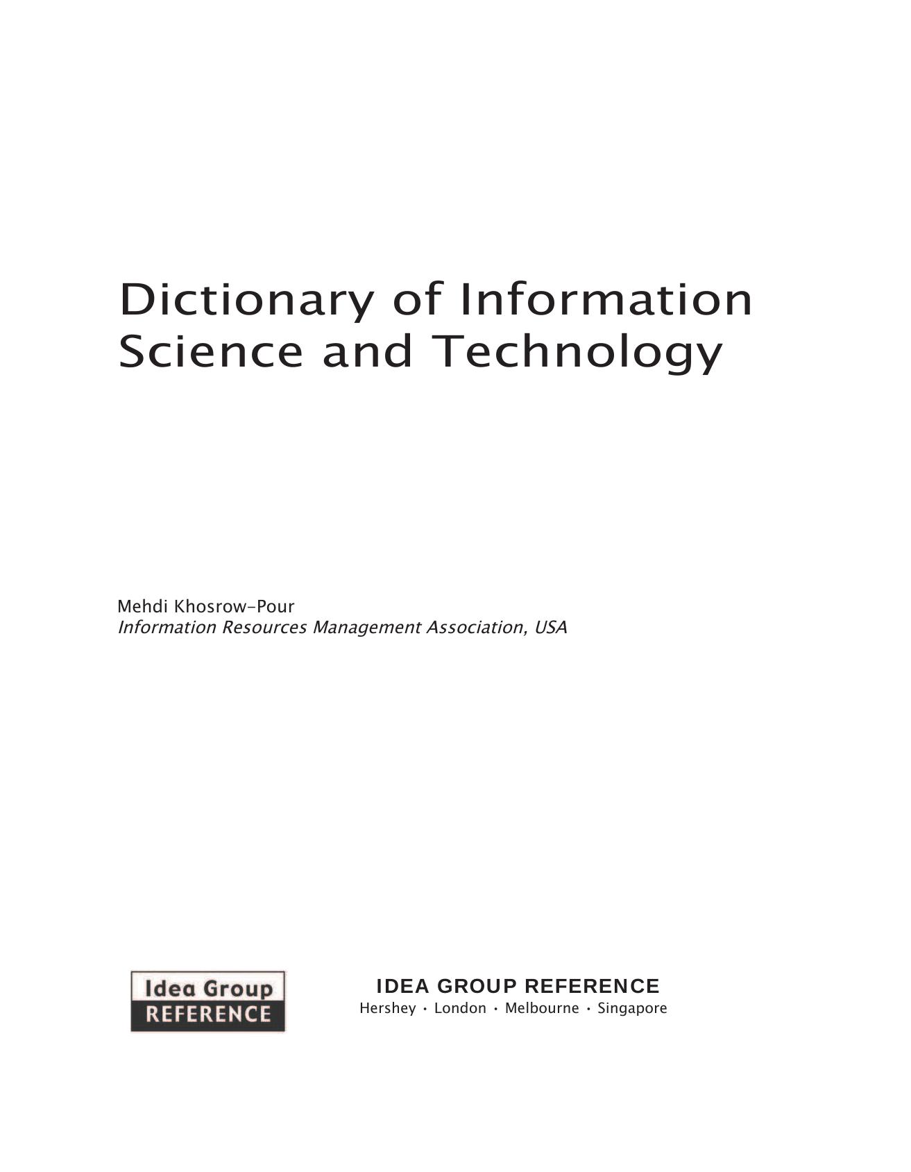 Dictionary of information science and technology / 2 K - Z by Mehdi Khosrowpour