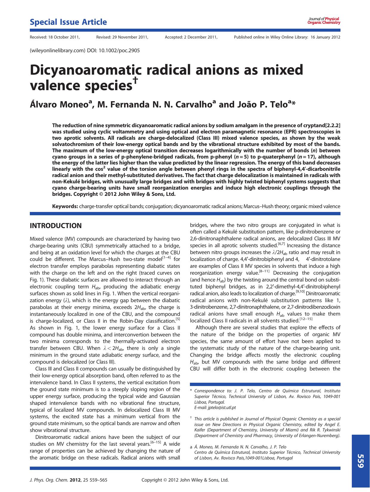 Dicyanoaromatic radical anions as mixed valence species by Unknown