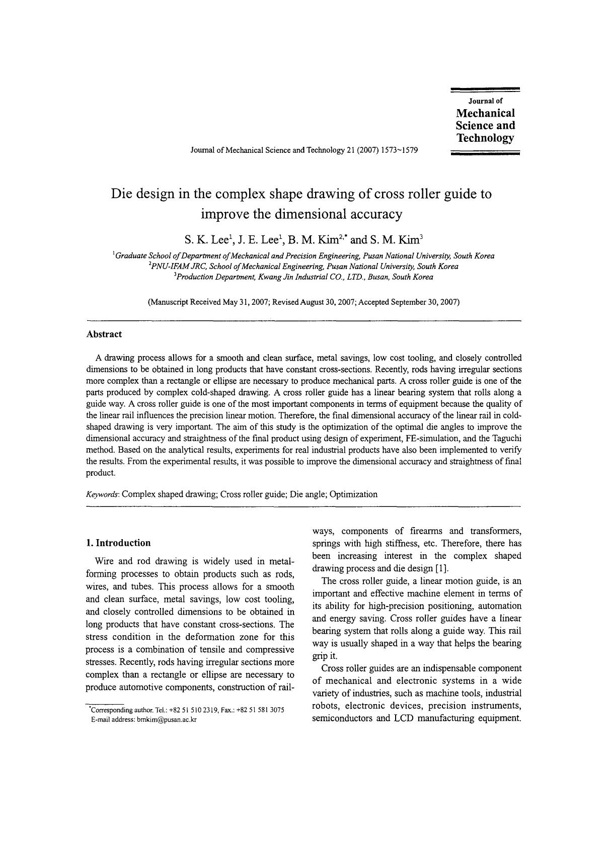 Die design in the complex shape drawing of cross roller guide to improve the dimensional accuracy by Unknown