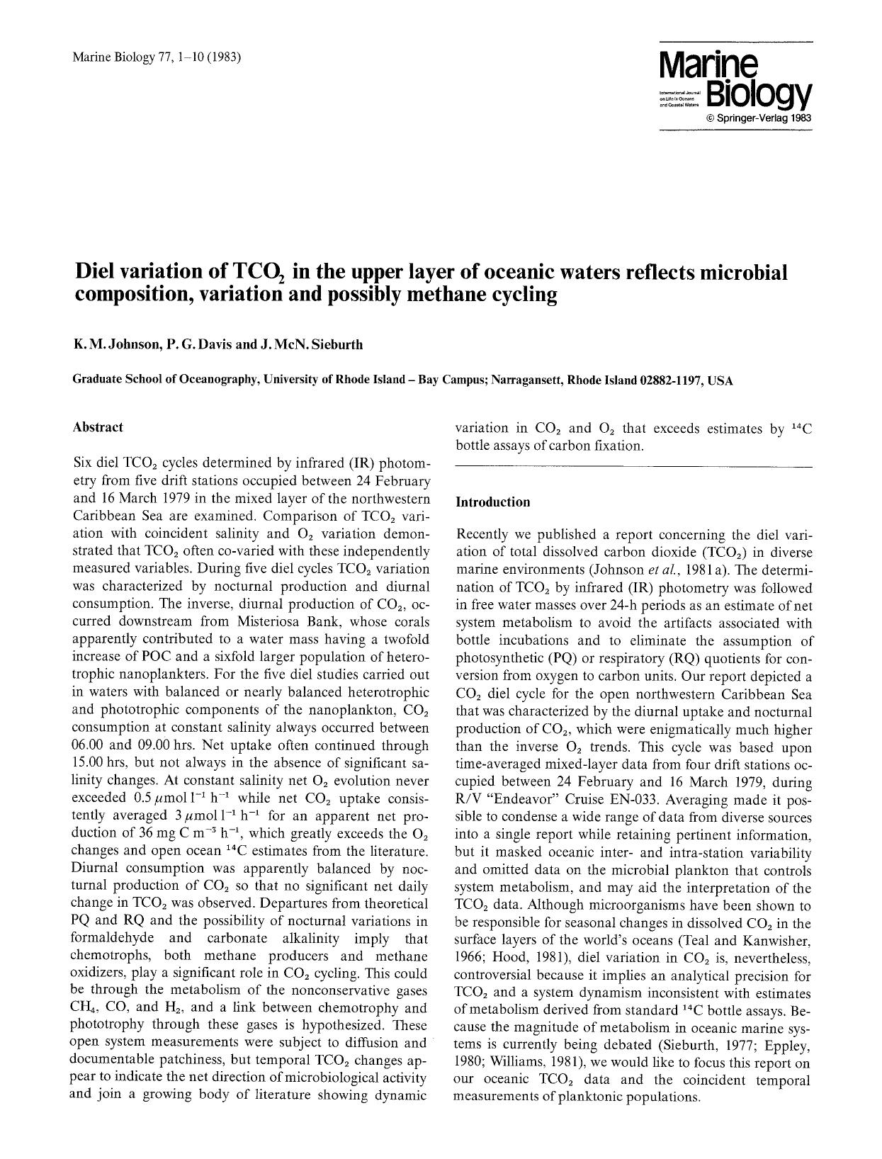 Diel variation of TCO<Subscript>2<Subscript> in the upper layer of oceanic waters reflects microbial composition, variation and possibly methane cycling by Unknown