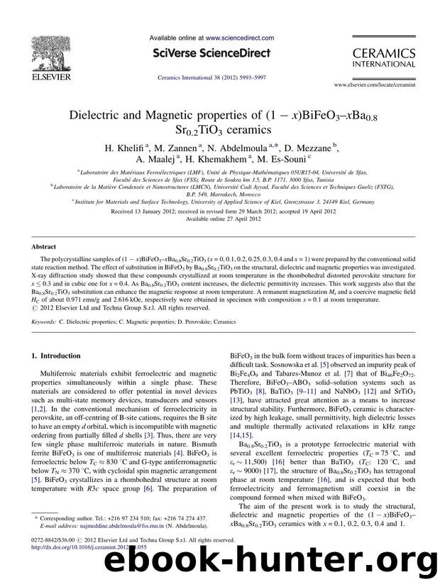 Dielectric and Magnetic properties of (1âx)BiFeO3âxBa0.8Sr0.2TiO3 ceramics by H. Khelifi