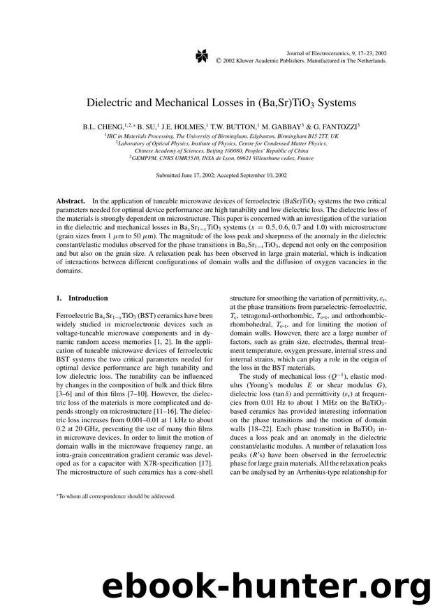 Dielectric and Mechanical Losses in (Ba,Sr)TiO<Subscript>3<Subscript> Systems by Unknown