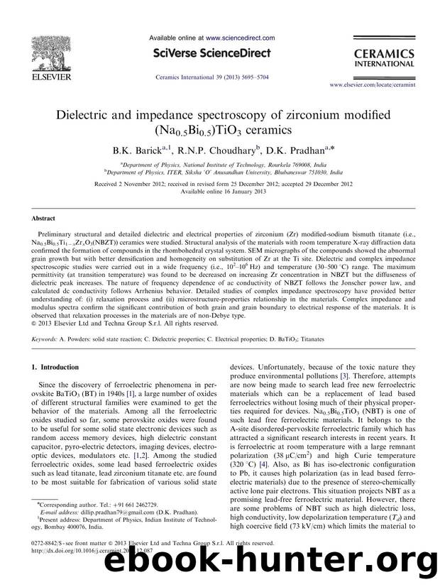 Dielectric and impedance spectroscopy of zirconium modified (Na0.5Bi0.5)TiO3 ceramics by B.K. Barick & R.N.P. Choudhary & D.K. Pradhan