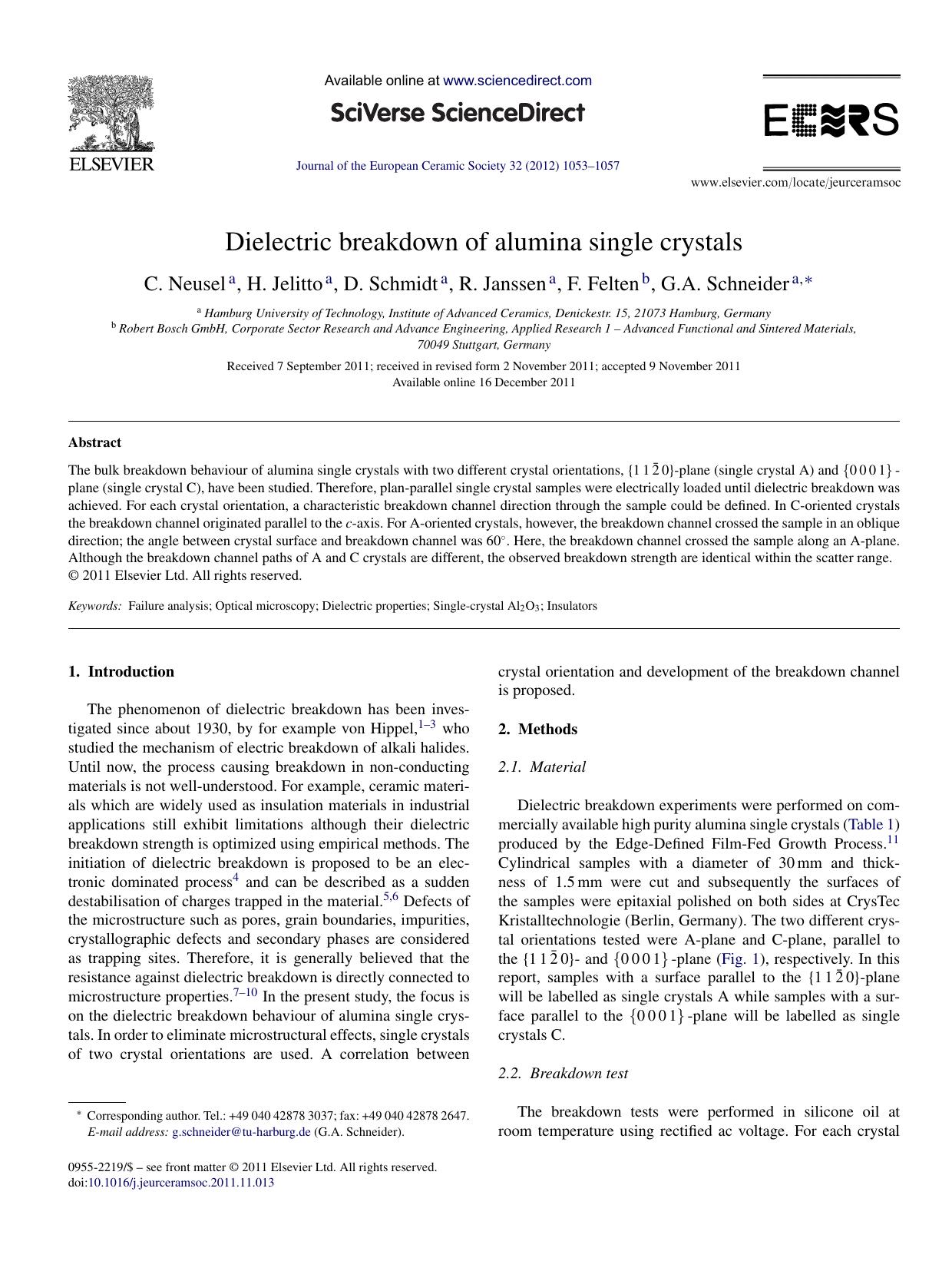 Dielectric breakdown of alumina single crystals by C. Neusel