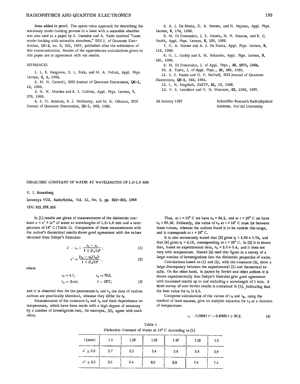 Dielectric constant of water at wavelengths of 1.2–1.6 MM by Unknown