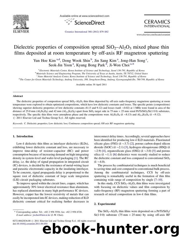 Dielectric properties of composition spread SiO2âAl2O3 mixed phase thin films deposited at room temperature by off-axis RF magnetron sputtering by Yun Hoe Kim