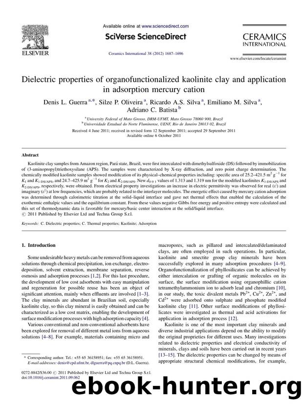 Dielectric properties of organofunctionalized kaolinite clay and application in adsorption mercury cation by Denis L. Guerra