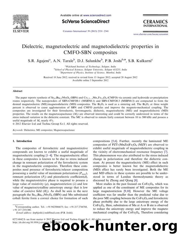 Dielectric, magnetoelectric and magnetodielectric properties in CMFO-SBN composites by S.R. Jigajeni & A.N. Tarale & D.J. Salunkhe & P.B. Joshi & S.B. Kulkarni