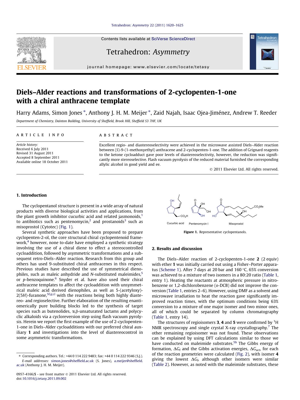 DielsÃ¢â¬âAlder reactions and transformations of 2-cyclopenten-1-one with a chiral anthracene template by unknow