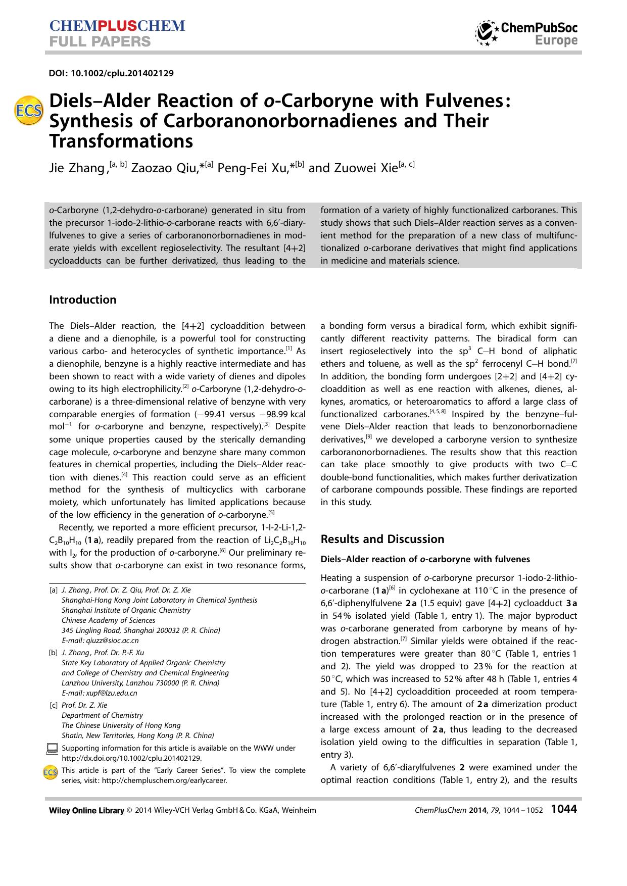 DielsAlder Reaction of oCarboryne with Fulvenes: Synthesis of Carboranonorbornadienes and Their Transformations by Unknown