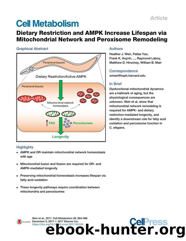Dietary Restriction and AMPK Increase Lifespan via Mitochondrial Network and Peroxisome Remodeling by unknow