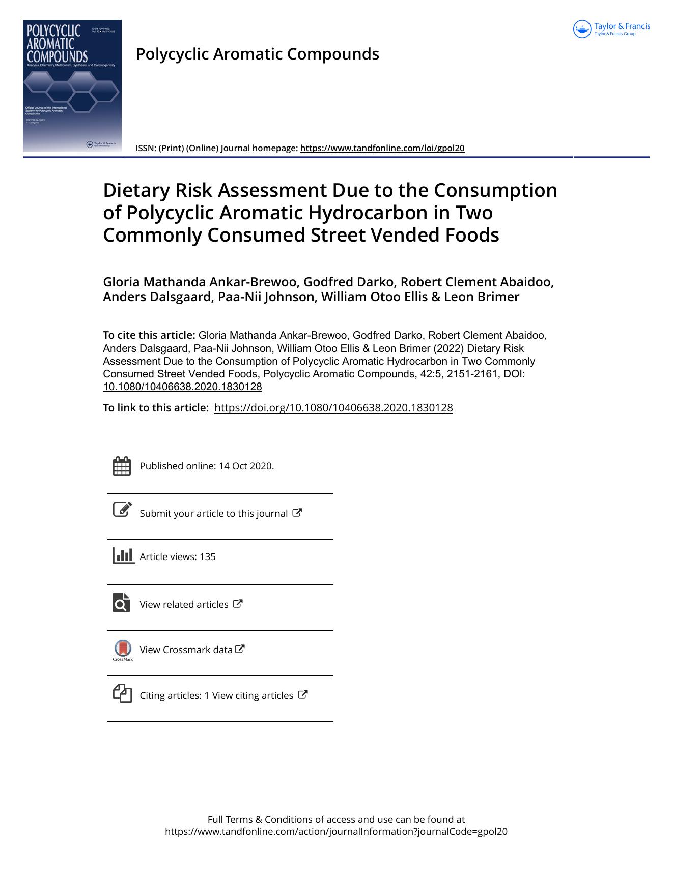 Dietary Risk Assessment Due to the Consumption of Polycyclic Aromatic Hydrocarbon in Two Commonly Consumed Street Vended Foods by unknow