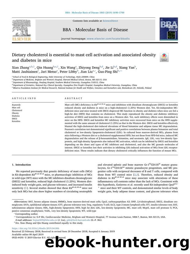 Dietary cholesterol is essential to mast cell activation and associated obesity and diabetes in mice by unknow