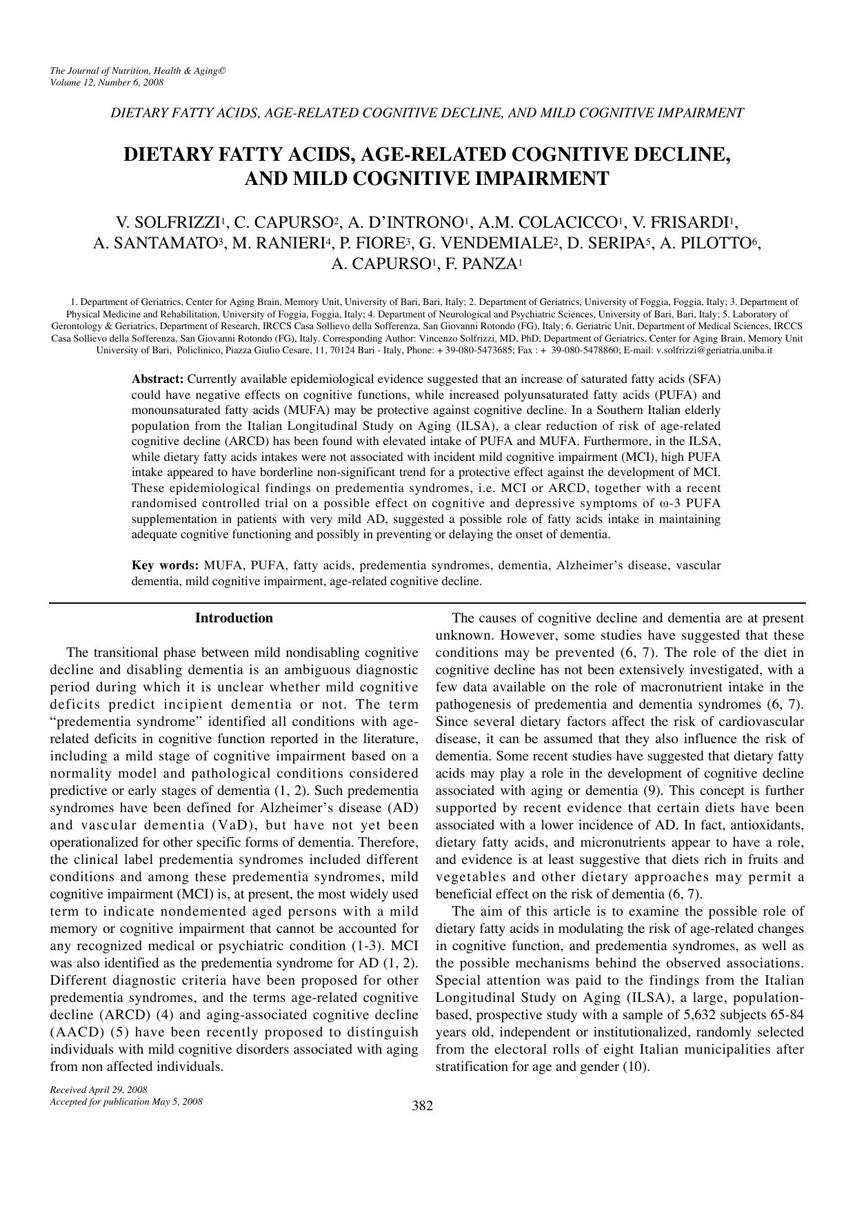 Dietary fatty acids, age-related cognitive decline, and mild cognitive impairment by Unknown