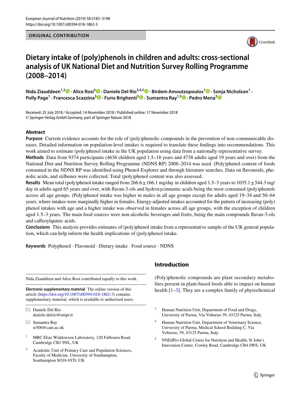 Dietary intake of (poly)phenols in children and adults: cross-sectional analysis of UK National Diet and Nutrition Survey Rolling Programme (2008â2014) by Nida Ziauddeen