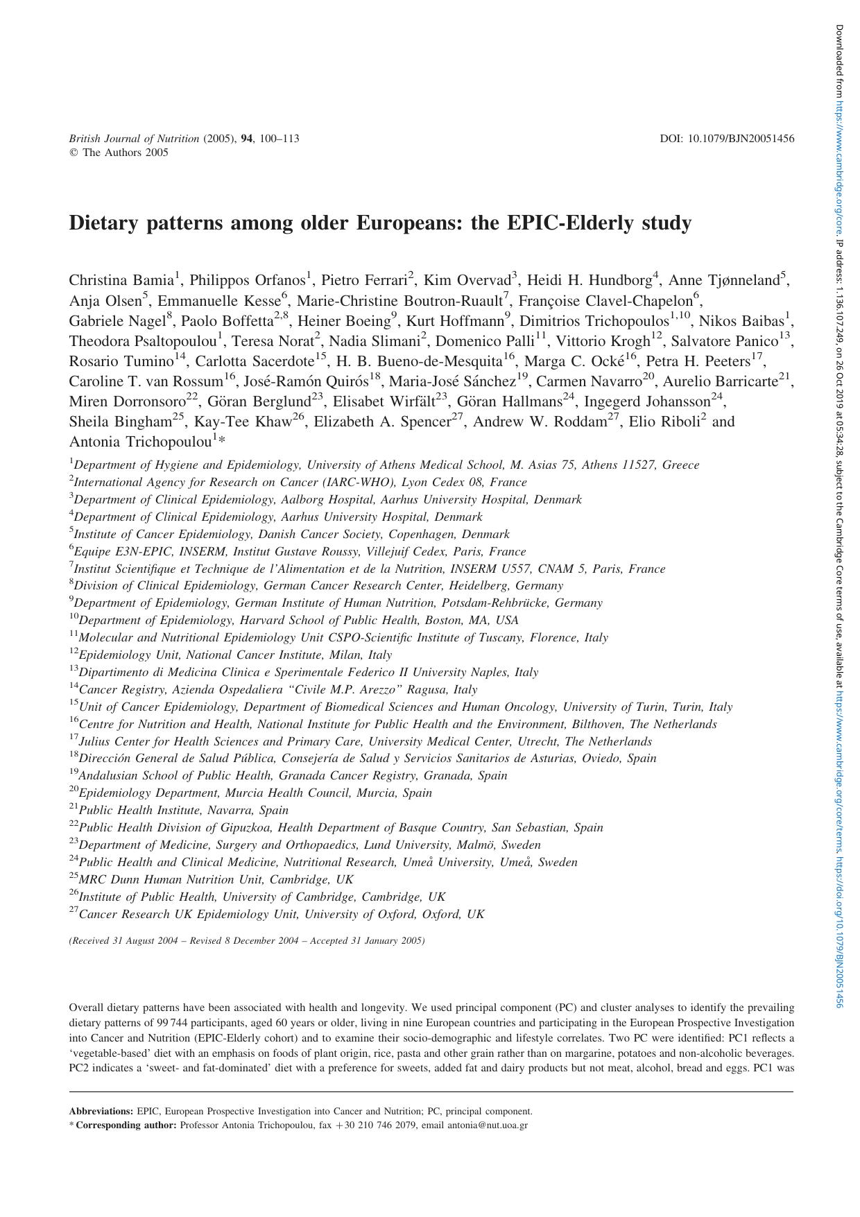 Dietary patterns among older Europeans: the EPIC-Elderly study by unknow
