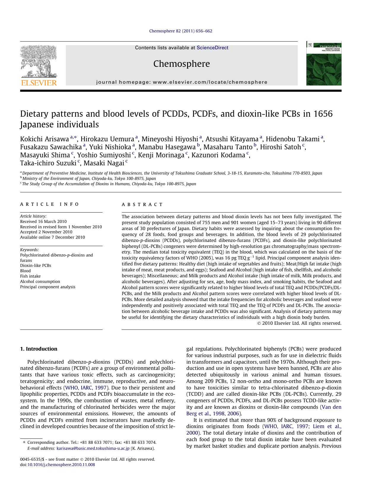 Dietary patterns and blood levels of PCDDs, PCDFs, and dioxin-like PCBs in 1656 Japanese individuals by unknow