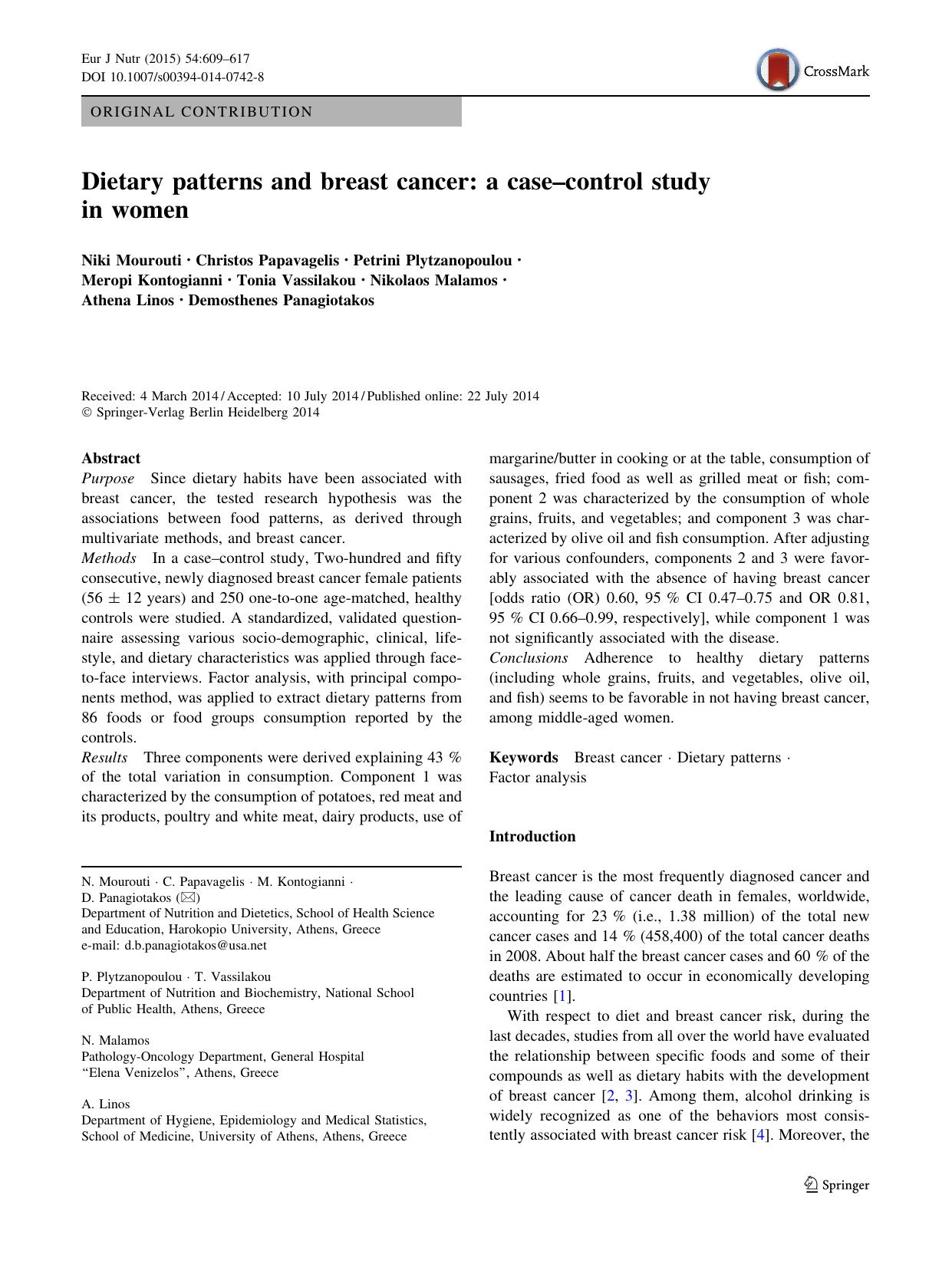 Dietary patterns and breast cancer: a caseâcontrol study in women by unknow
