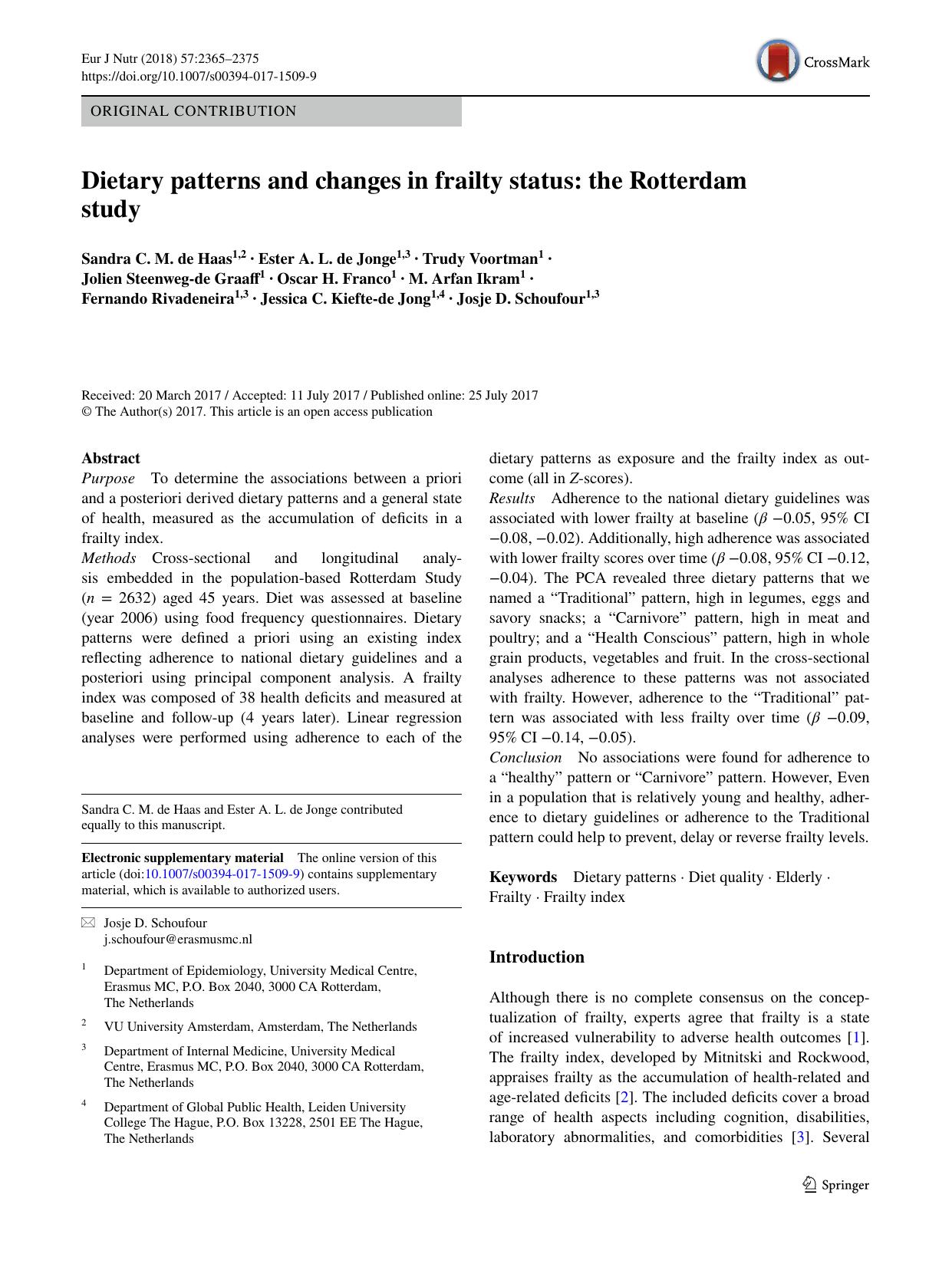 Dietary patterns and changes in frailty status: the Rotterdam study by unknow