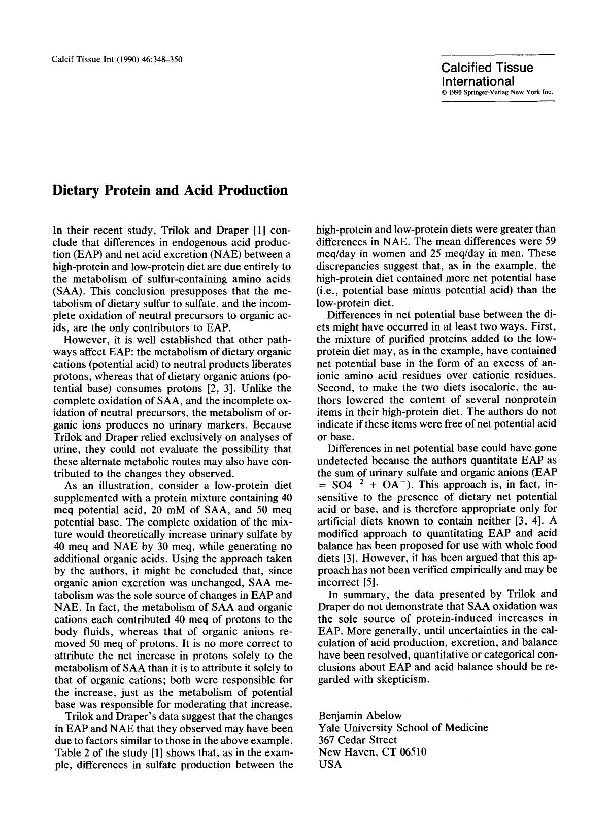 Dietary protein and acid production by Unknown