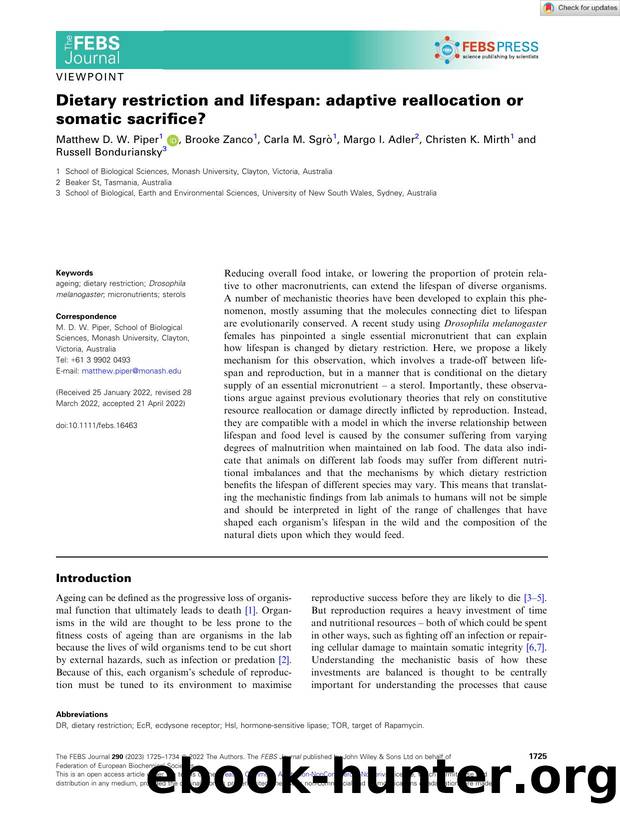 Dietary restriction and lifespan: adaptive reallocation or somatic sacrifice? by Unknown