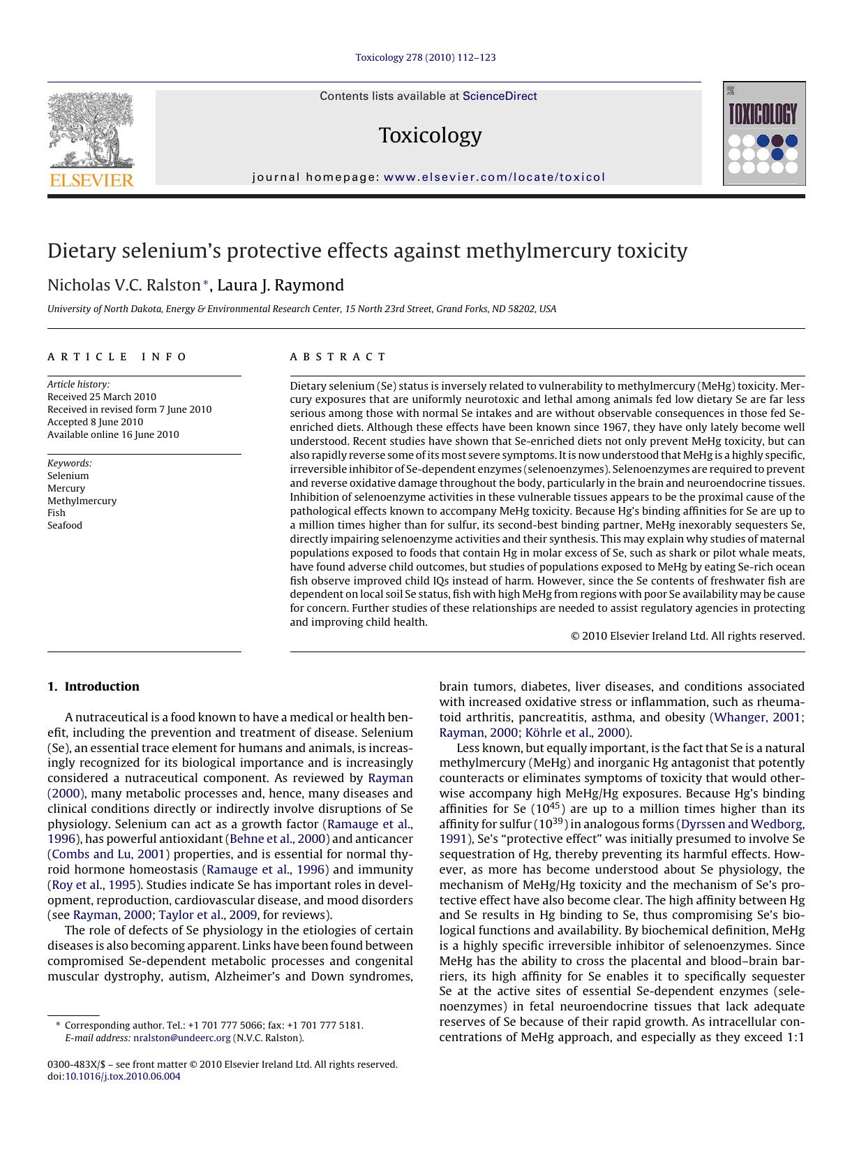 Dietary selenium's protective effects against methylmercury toxicity by Nicholas V.C. Ralston