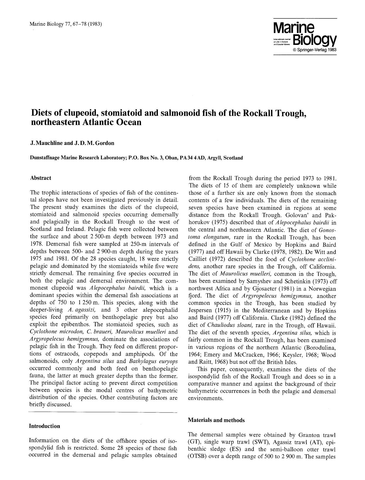 Diets of clupeoid, stomiatoid and salmonoid fish of the Rockall Trough, northeastern Atlantic Ocean by Unknown