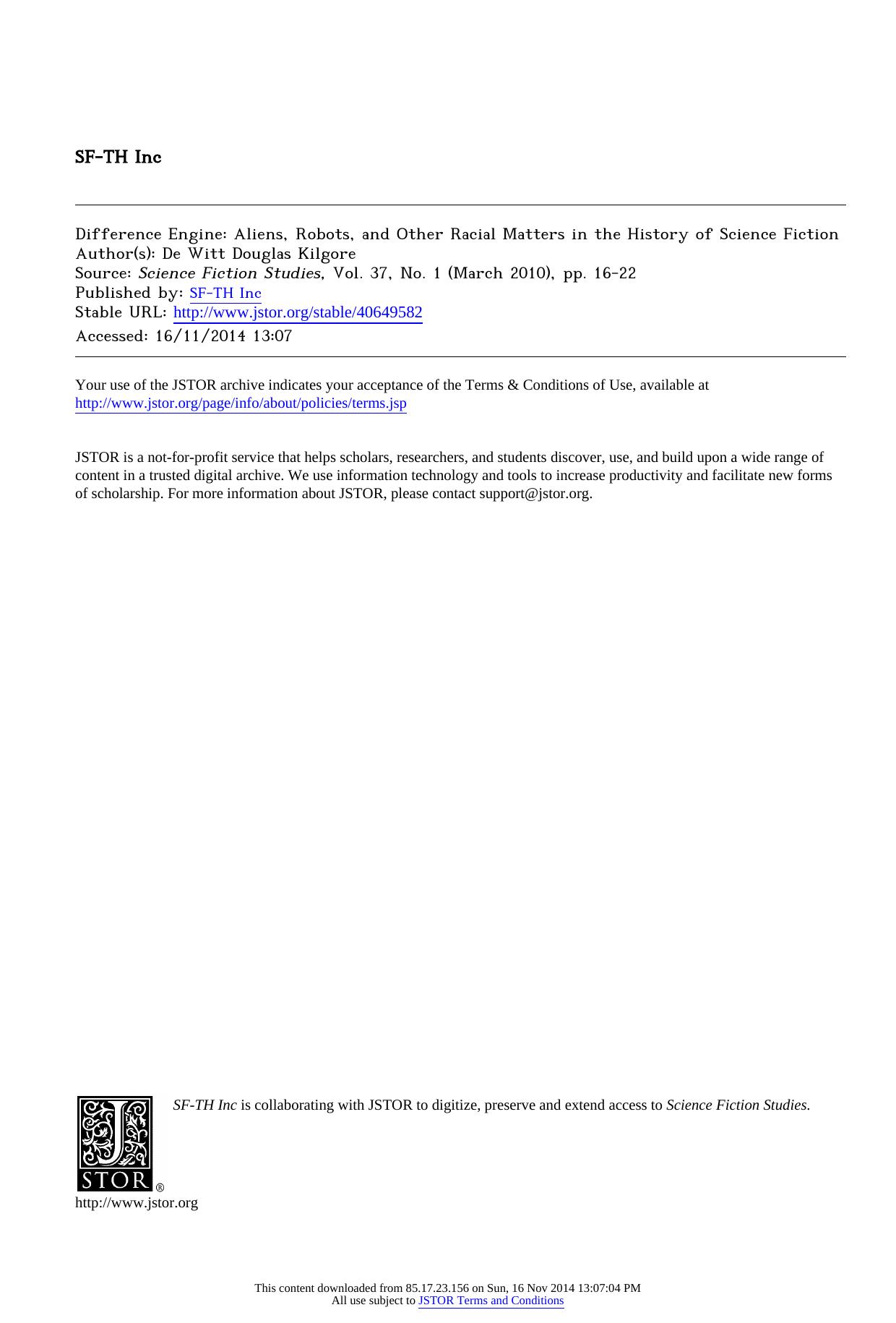 Difference Engine: Aliens, Robots, and Other Racial Matters in the History of Science Fiction by De Witt D.K