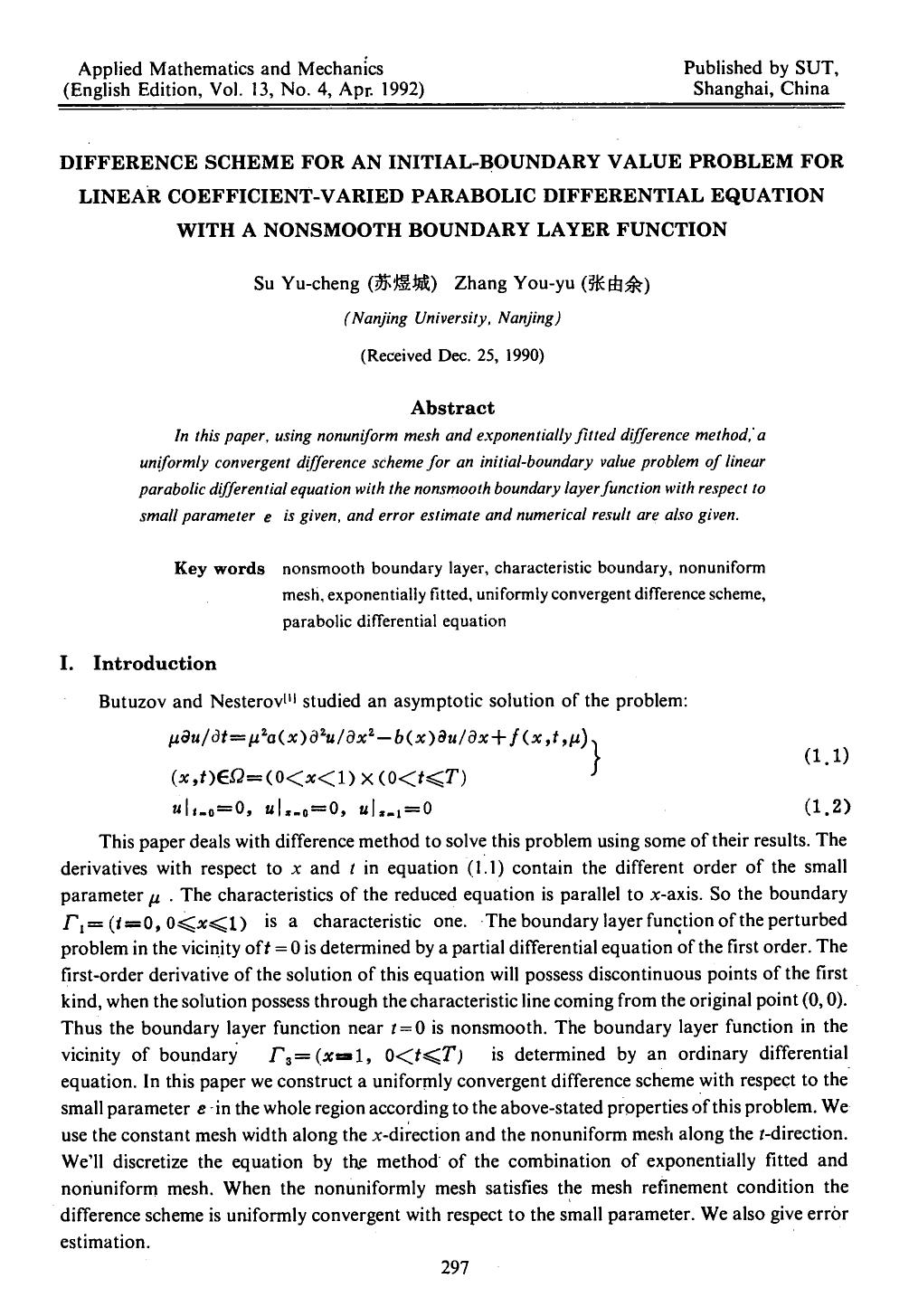 Difference scheme for an initial-boundary value problem for linear coefficient-varied parabolic differential equation with a nonsmooth boundary layer function by Unknown