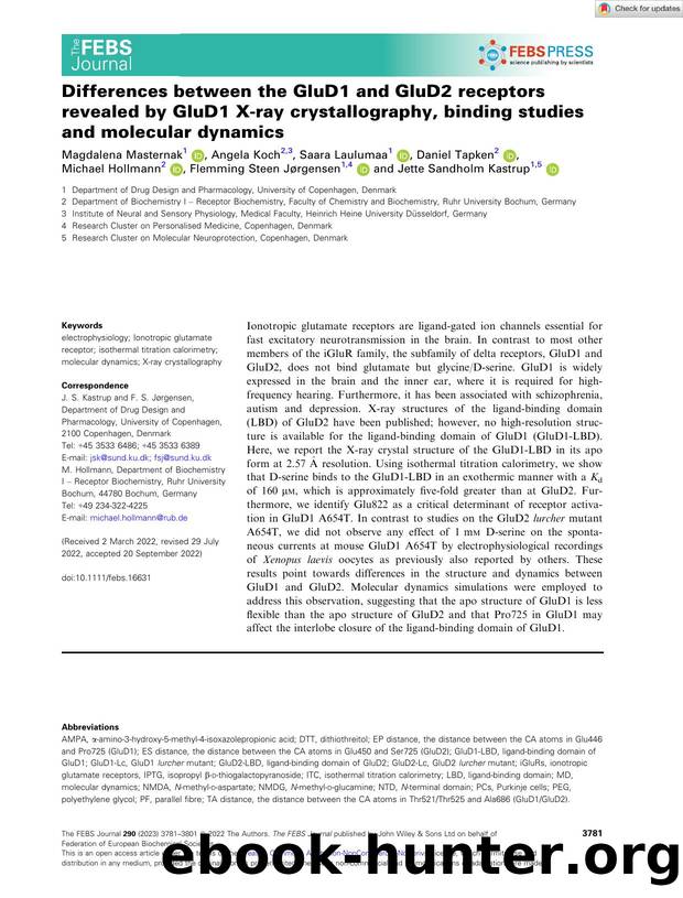 Differences between the GluD1 and GluD2 receptors revealed by GluD1 Xâray crystallography, binding studies and molecular dynamics by Unknown
