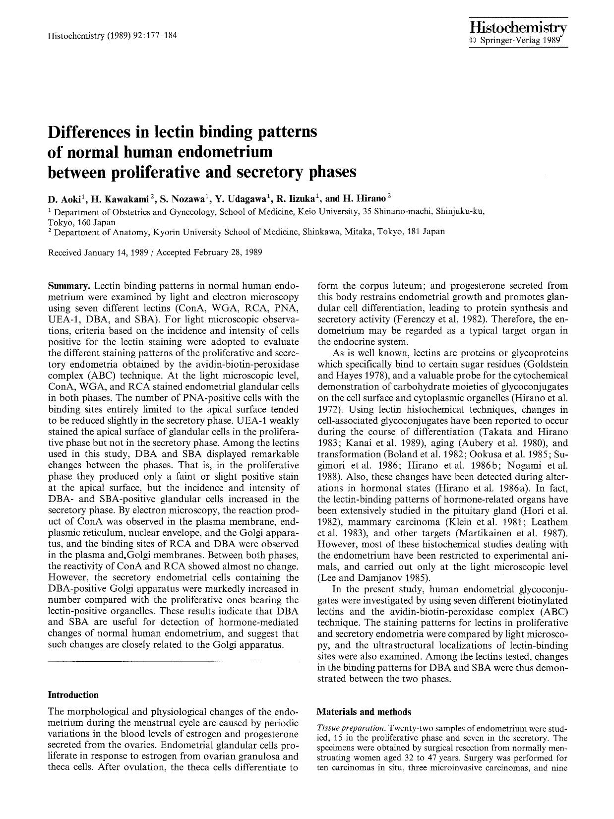 Differences in lectin binding patterns of normal human endometrium between proliferative and secretory phases by Unknown