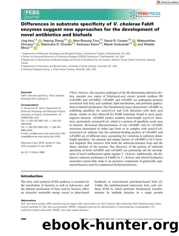 Differences in substrate specificity of V. cholerae FabH enzymes suggest new approaches for the development of novel antibiotics and biofuels by Unknown