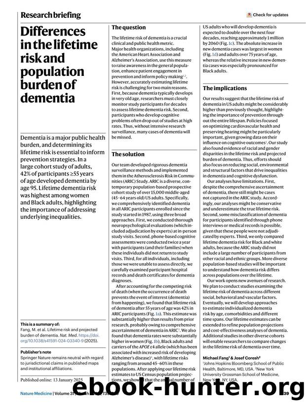 Differences in the lifetime risk and population burden of dementia by Unknown