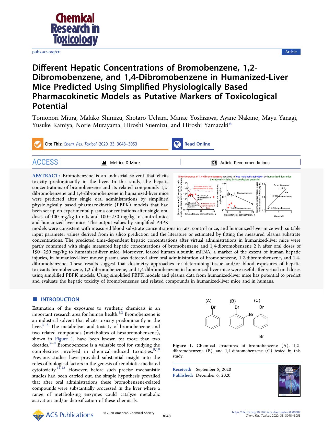 Different Hepatic Concentrations of Bromobenzene, 1,2-Dibromobenzene, and 1,4-Dibromobenzene in Humanized-Liver Mice Predicted Using Simplified Physiologically Based Pharmacokineti by unknow