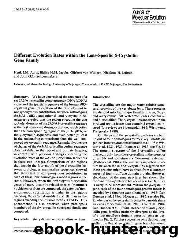 Different evolution rates within the lens-specific <Emphasis Type="Italic">β <Emphasis>-crystallin gene family by Unknown