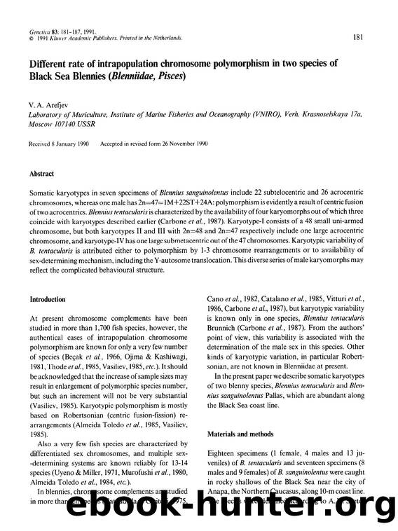 Different rate of intrapopulation chromosome polymorphism in two species of Black Sea Blennies (<Emphasis Type="Italic">Blenniidae, Pisces<Emphasis>) by Unknown