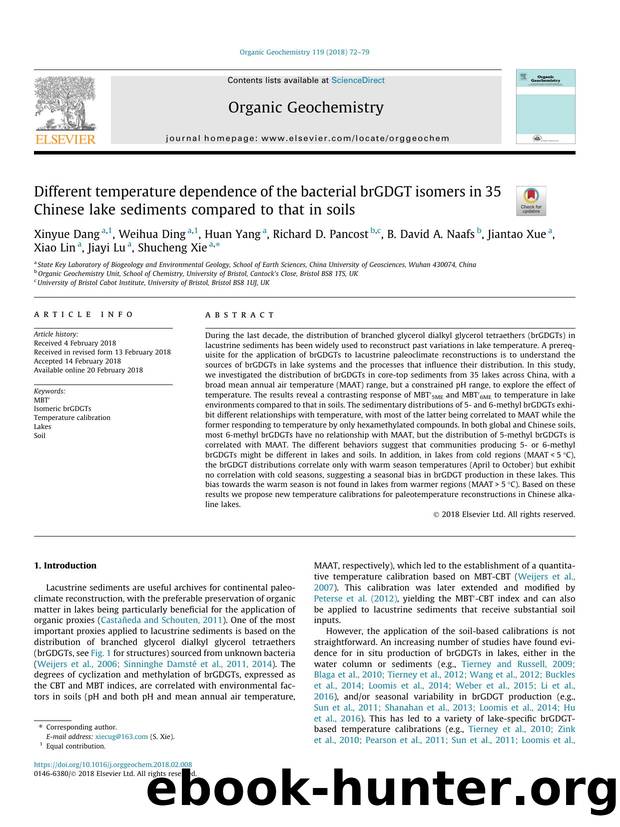 Different temperature dependence of the bacterial brGDGT isomers in 35 Chinese lake sediments compared to that in soils by unknow