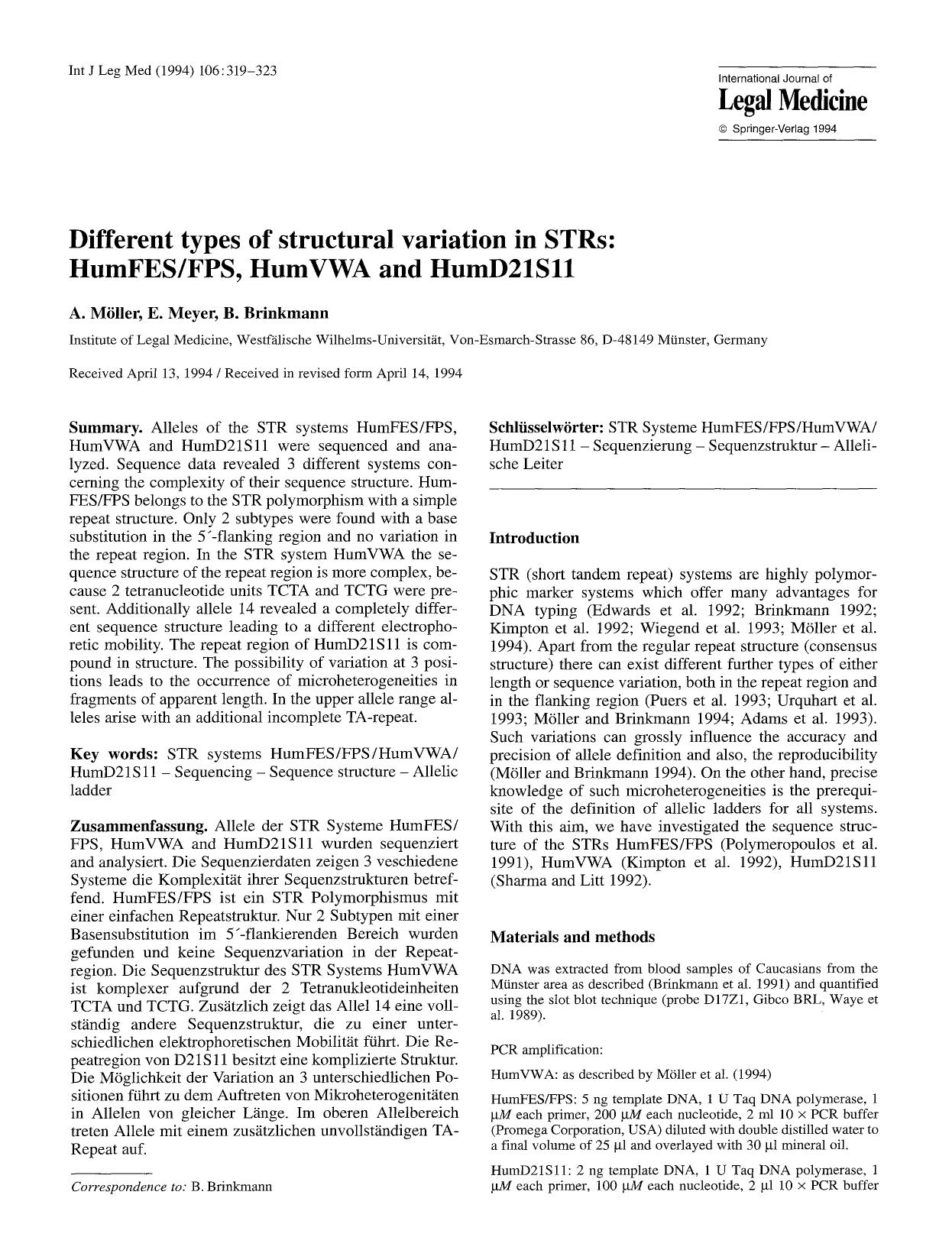 Different types of structural variation in STRs: HumFESFPS, HumVWA and HumD21S11 by Unknown