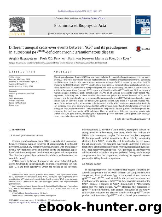 Different unequal cross-over events between NCF1 and its pseudogenes in autosomal p47phox-deficient chronic granulomatous disease by Astghik Hayrapetyan & Paula C.D. Dencher & Karin van Leeuwen & Martin de Boer & Dirk Roos
