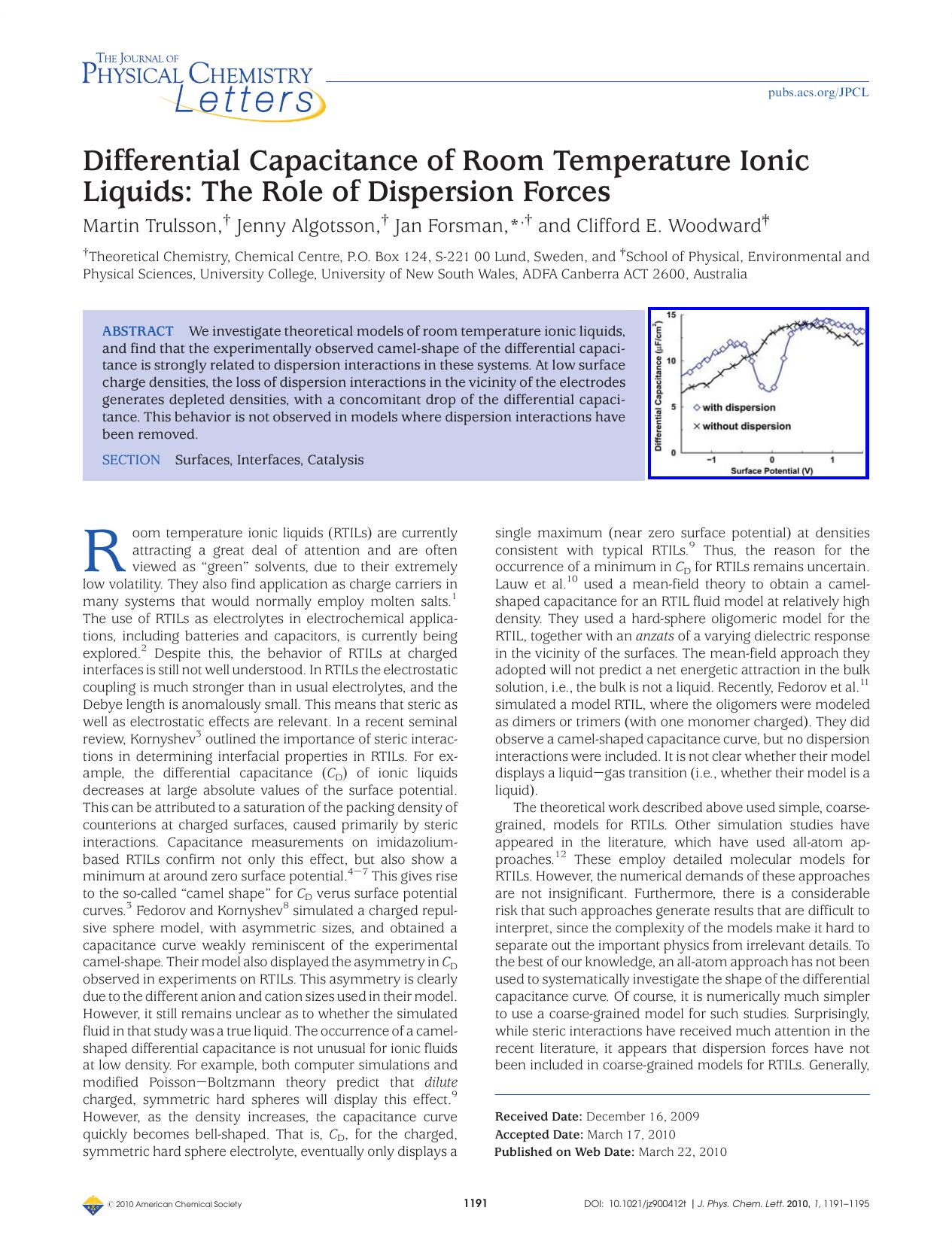 Differential Capacitance of Room Temperature Ionic Liquids: The Role of Dispersion Forces by Unknown