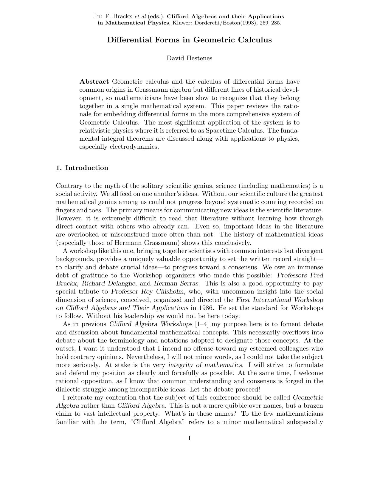 Differential Forms in Geometric Calculus by David Hestenes