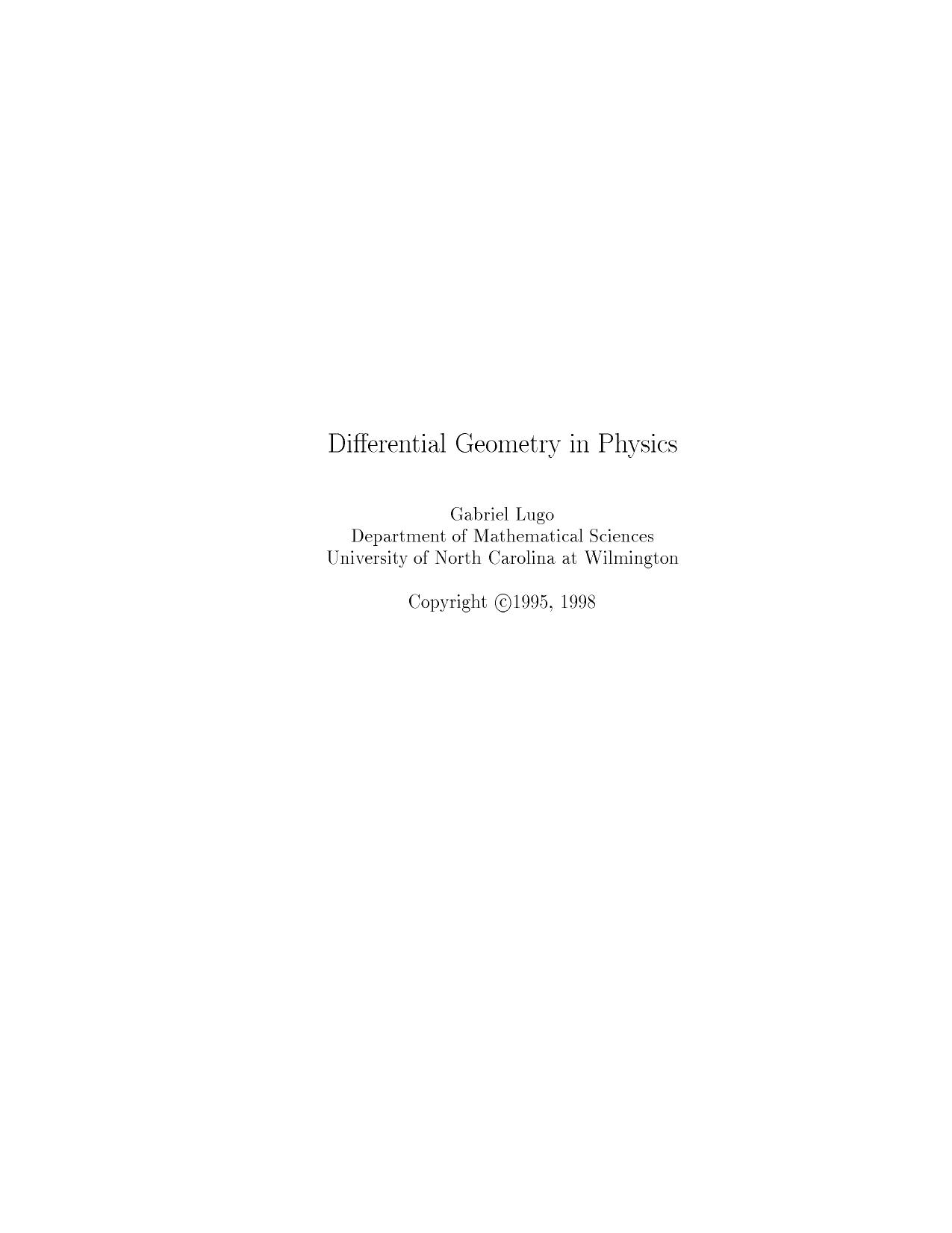 Differential Geometry in Physics 1 by Gabriel Lugo